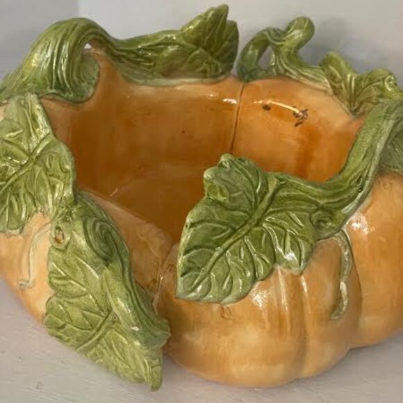 Pumpkin Ceramic Glaze Pumpkin With Leaf Bowl Fall/Autumn Decor - Picture 8 of 8